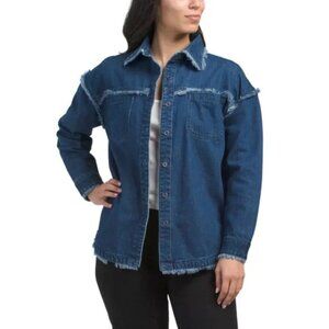 BEBE  Denim Shacket With Frayed Raw Edges M $81 NWT